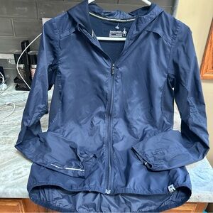 Smartwool Womens XS  Blue Merino Sport Ultra Light Hoodie Jacket RUN HIKE RAIN
